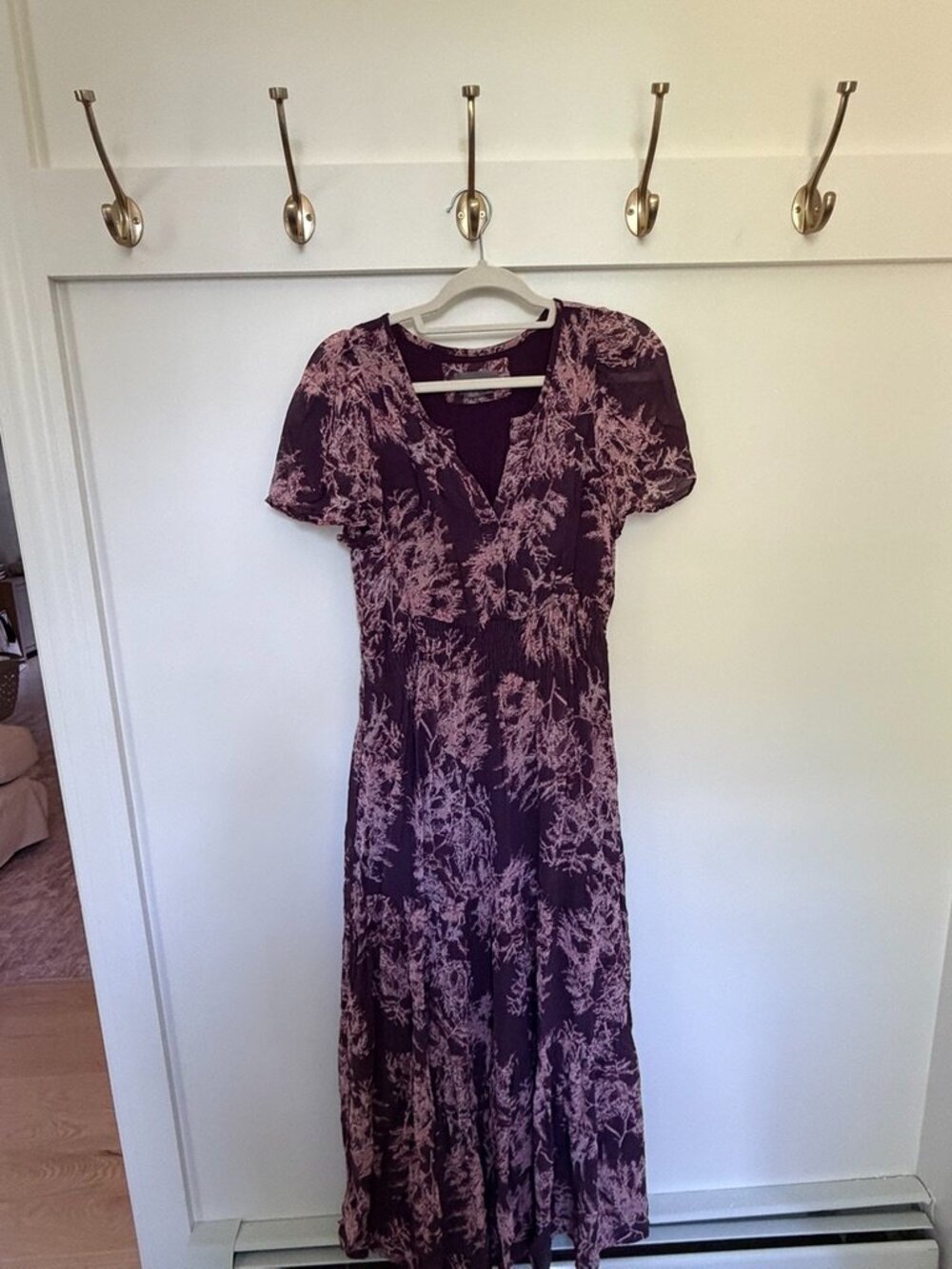 "by Anthropologie" Wine/Plum Floral Smocked Midi Dress